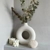 1pc; White Ceramic Vase White Vases For Decor; Modern Home Decor Vase; Boho Vases For Decor; Circle Vase; Round Vase; Donut Vase; Decorative Vase - Cr