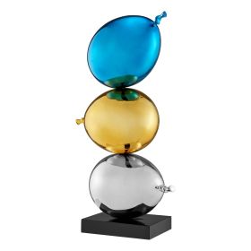 Triple Balloon Sculpture // Chrome, Blue, Gold