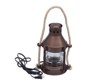 Antique Copper Round Anchor Electric Lantern 16"