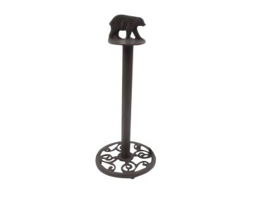 Cast Iron Black Bear Bathroom Extra Toilet Paper Stand 16"