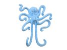 Rustic Dark Blue Whitewashed Cast Iron Decorative Wall Mounted Octopus Hooks 6"