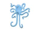 Rustic Dark Blue Whitewashed Cast Iron Decorative Wall Mounted Octopus Hooks 6"