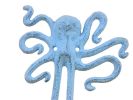 Rustic Dark Blue Whitewashed Cast Iron Decorative Wall Mounted Octopus Hooks 6"