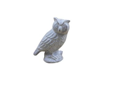 Whitewashed Cast Iron Owl Metal Door Stop 6"