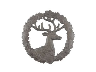 Cast Iron Deer and Wreath Kitchen Trivet 8"