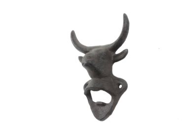 Cast Iron Bull Head Wall Mounted Bottle Opener 6"