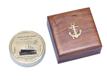 Solid Brass RMS Titanic Compass 4" w/ Rosewood Box