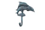 Seaworn Blue Cast Iron Decorative Dolphins Wall Hook 6"