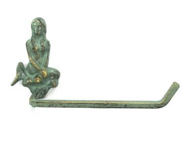 Antique Bronze Cast Iron Mermaid Hand Towel Holder 10"