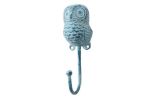 Rustic Dark Blue Whitewashed Cast Iron Decorative Owl Hook 6"