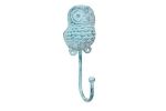 Rustic Dark Blue Whitewashed Cast Iron Decorative Owl Hook 6"