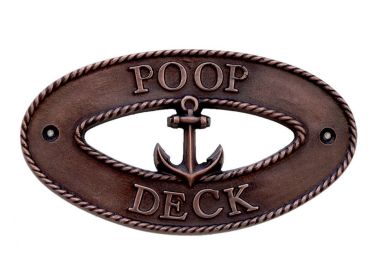 Antique Copper Poop Deck Oval Sign with Anchor 8"