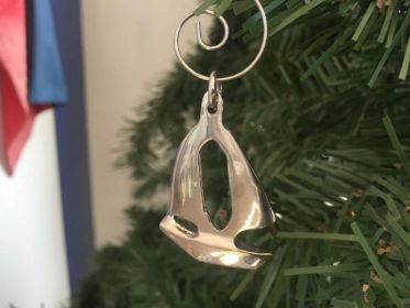 Chrome Sailboat Christmas Ornament 5"