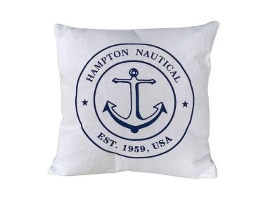 Decorative White Hampton Nautical with Anchor Throw Pillow 16"