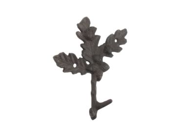 Cast Iron Oak Tree 3 Leaves with Acorns Decorative Metal Tree Branch Hooks 6.5"