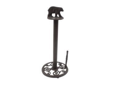 Cast Iron Black Bear Kitchen Paper Towel Holder 16"