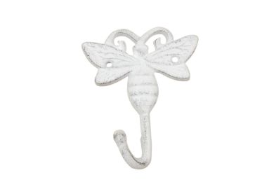 Whitewashed Cast Iron Bee Decorative Metal Wall Hook 5"