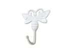 Whitewashed Cast Iron Bee Decorative Metal Wall Hook 5"