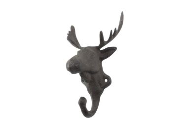 Cast Iron Moose Head Decorative Metal Wall Hooks 7"