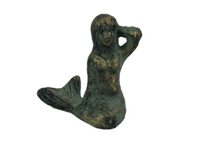 Antique Seaworn Bronze Cast Iron Sitting Mermaid 3"