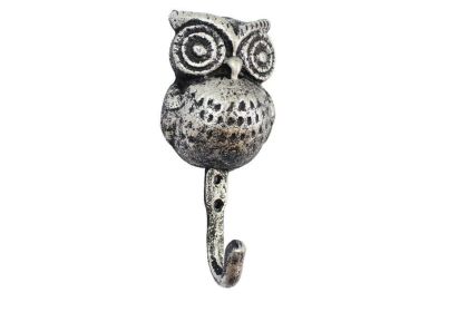 Rustic Silver Cast Iron Owl Wall Hook 6"