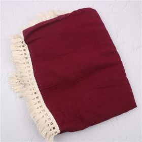 Baby Cotton Double Yarn Tassel Blanket (Option: Wine red-100x120cm)