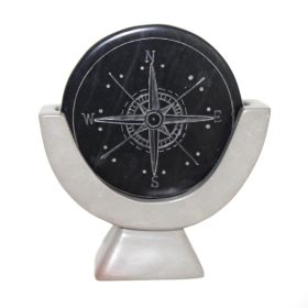 Compass Soapstone Sculpture (Option: Dark Gray Stone)