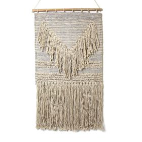 Handwoven Boho Wall Hanging (Option: Blue Grey with Cream Fringe)