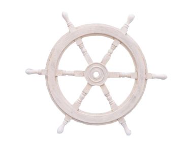 Classic Wooden Whitewashed Decorative Ship Steering Wheel (size: 24")