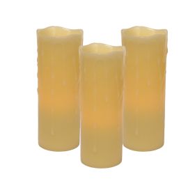 LED Wax Dripping Pillar Candles Wax/Plastic - Batteries Not Incld. (Option: 3pc Beige 3"Dx8"H [2Cbatt])