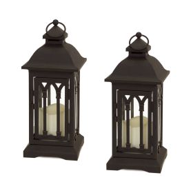 Lantern w/3"x3" LED Candle (Set of 2) 12.25"H Iron/Glass/Plastic - 2 AA Batteries Not Incld. (Option: Black)