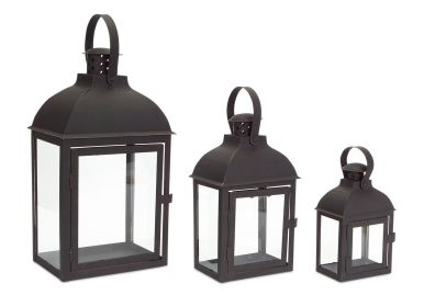 Lantern (Set of 3) 7.5"-14"H Iron/Glass (Option: Black)