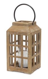 Square Natural Wood with Glass Windows Lantern (size: 6.75"D x 17"H)