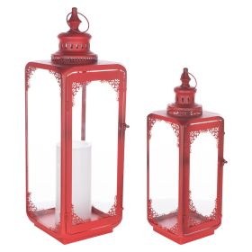 Lantern (Set of 2) 18"H, 24"H Metal (Option: Red)