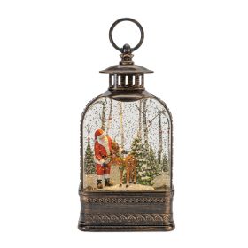 Arch LED Snow Globe Lantern 9.75"H Plastic 3 AA Batteries Not Included/USB Cord Included 6 Hr Timer (Option: Santa/Deer/Bronze)