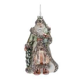 Santa Ornament (Set of 6) 8"H Glass (Option: Green, Silver)