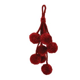 Pom Pom Ornament Drop (Set of 4) 14.5"H Polyester (Option: Red)