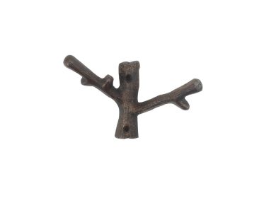 Cast Iron Forked Tree Branch Decorative Metal Double Wall Hooks 5" (Finish: Rustic Copper)