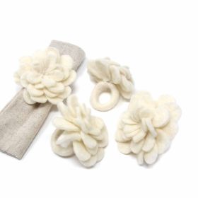 Set of 4 Felt Napkin Rings (Option: Cream Zinnias)