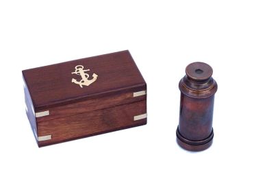 Deluxe Class Scout's Spyglass Telescope 7" with Rosewood Box (Finish: Antique Copper A)