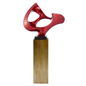 Metallic Red Abstract Mask Floor Sculpture With Stand, 54" Tall (Color: Bronze)