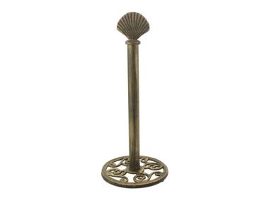 Cast Iron Seashell Extra Toilet Paper Stand 16" (Finish: Rustic Gold)