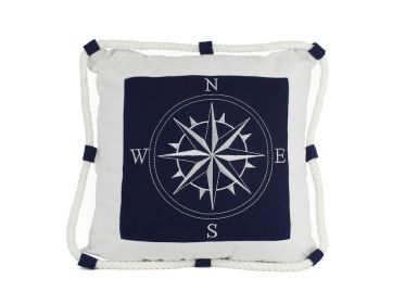 Compass With Nautical Rope Decorative Throw Pillow 16" (Color: Blue)