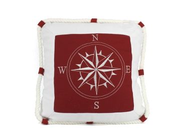 Compass With Nautical Rope Decorative Throw Pillow 16" (Color: Red)