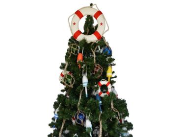 Lifering Christmas Tree Topper Decoration (Color: White / Red Bands)