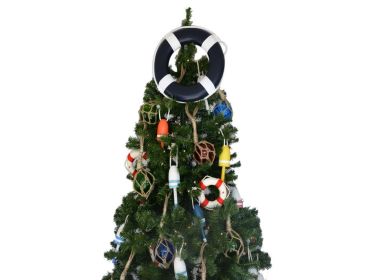 Lifering Christmas Tree Topper Decoration (Color: Dark Blue / White Bands)