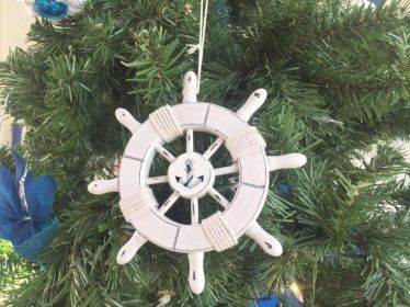 Decorative Ship Wheel With Anchor Christmas Tree Ornament (Color: Rustic White)