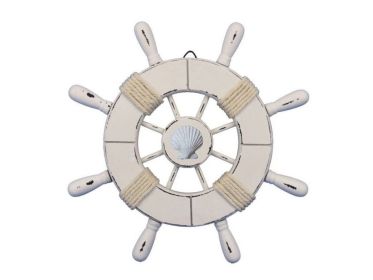 Decorative Ship Wheel with Seashell (style: 9" All White)