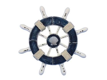 Decorative Ship Wheel with Seashell (style: 6" Dark Blue & White)