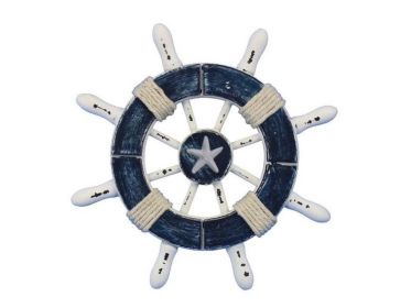 Decorative Ship Wheel with Starfish (style: 6" Dark Blue & White)